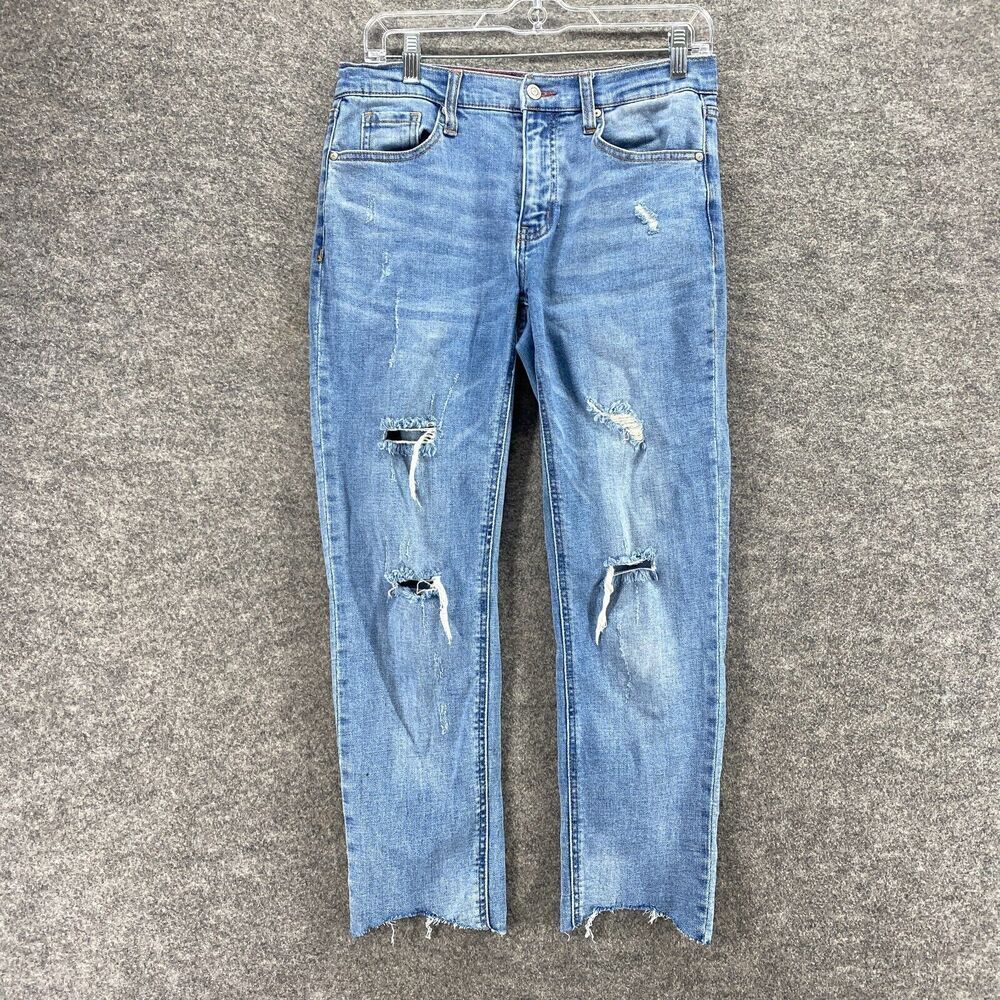 Themogan Jeans Women 5 Blue Denim Light Wash Mid Rise Distressed Straight